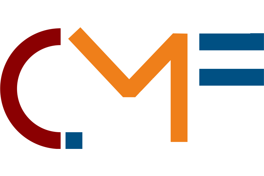 Logo Centrum Nauczania Matematyki i Fizyki, połączone litery C M F.
