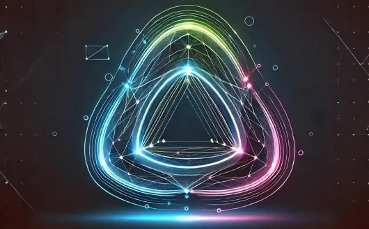 Neonowe trójkąty zbudowane z łuków z zaokrąglonymi wierzchołkami.